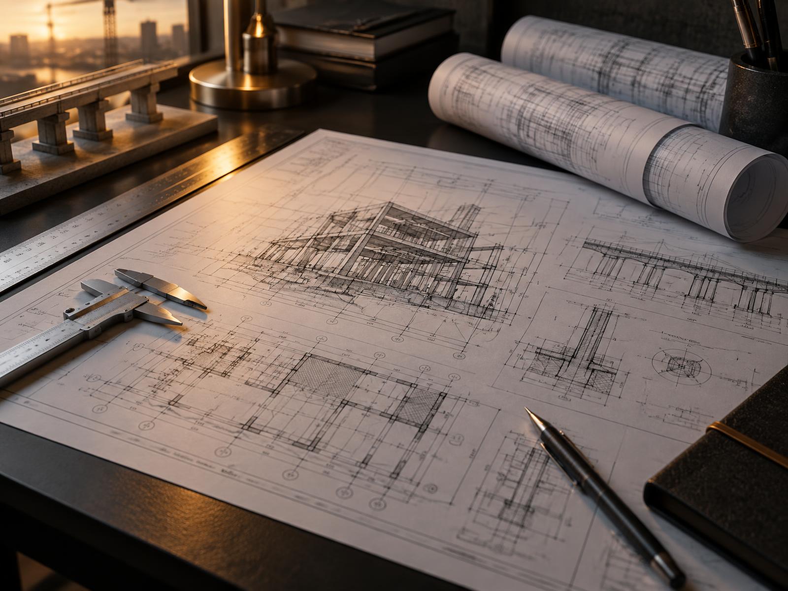 Planta técnica e instrumentos de precisão